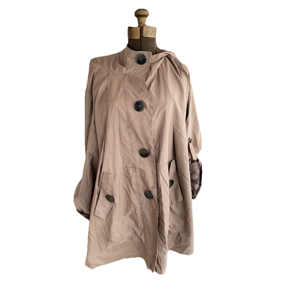 Dorman Lightweight Button Jacket Pockets Zipper In Hood Medium Trench Rain Taupe